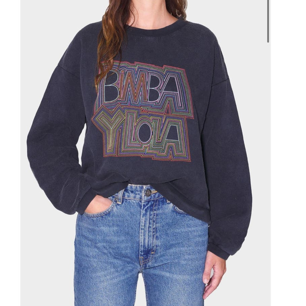 Bimba y Lola Black Washed Embroidered Logo Cotton Sweatshirt Size M EAC